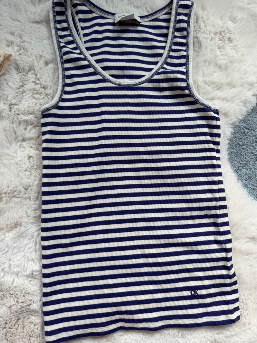 Calvin Klein Sport Navy and White Striped Tank Top